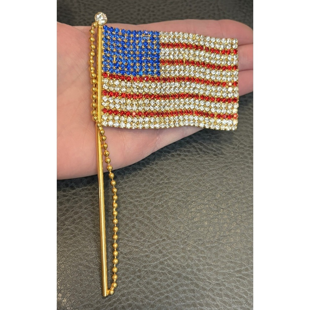 MASSIVE 6" OTC 4th Of July American Flag Rhinestone Made With Swarovski Crystals
